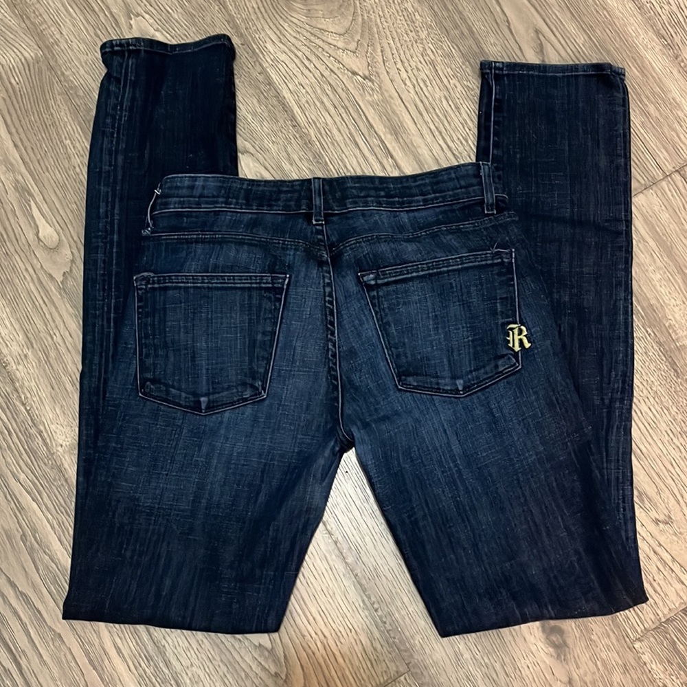 Dark Blue Women's Slim Jeans with Embroidered Accent